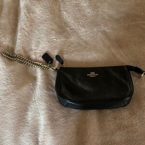 Coach Black Leather Wristlet with Chain